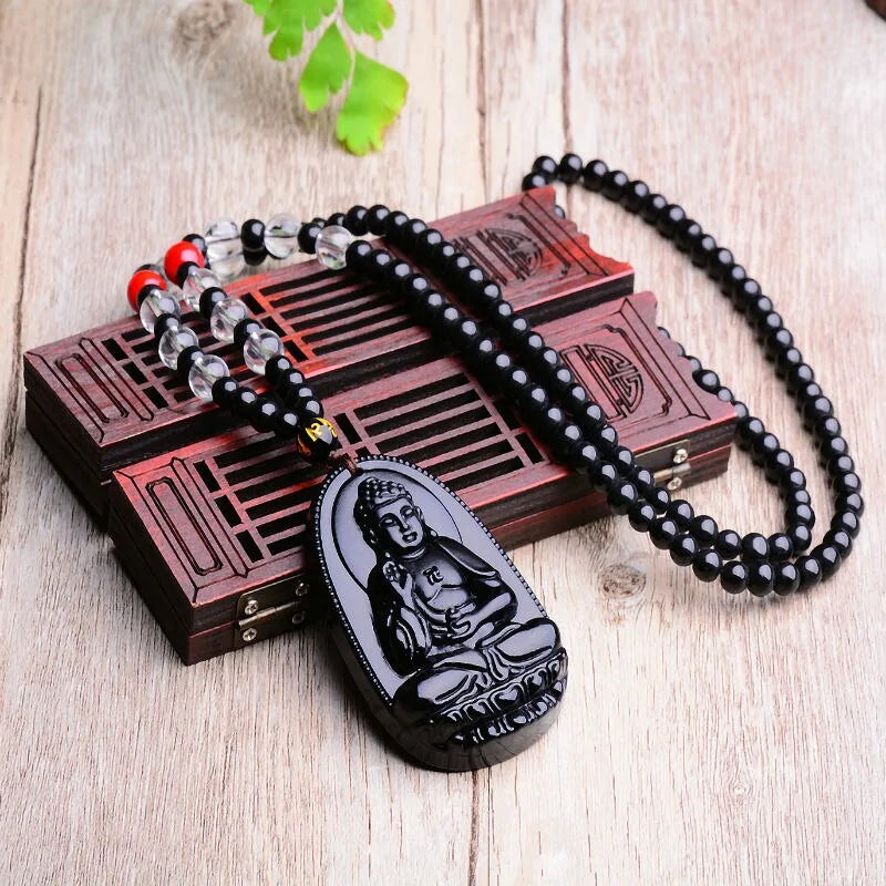 Amuleto de Buda Tallado en Obsidiana